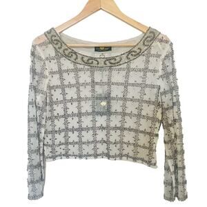 Lotus Threads New York NWT Hand Beaded Sheer Long Sleeve Bridal Blouse Medium